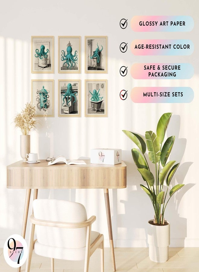 97 Decor 97 ديكور عتيق على شكل أخطبوط - ديكور حمام على شكل أخطبوط، لوحات جدارية بحرية على شكل أخطبوط، ملصقات أخطبوط، صور فنية لوحوش البحر لتزيين المنزل (8x10 بدون إطار) - Image 5