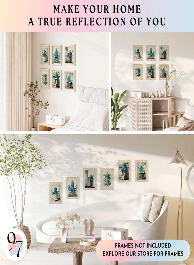 97 Decor 97 ديكور عتيق على شكل أخطبوط - ديكور حمام على شكل أخطبوط، لوحات جدارية بحرية على شكل أخطبوط، ملصقات أخطبوط، صور فنية لوحوش البحر لتزيين المنزل (8x10 بدون إطار) - Image 4