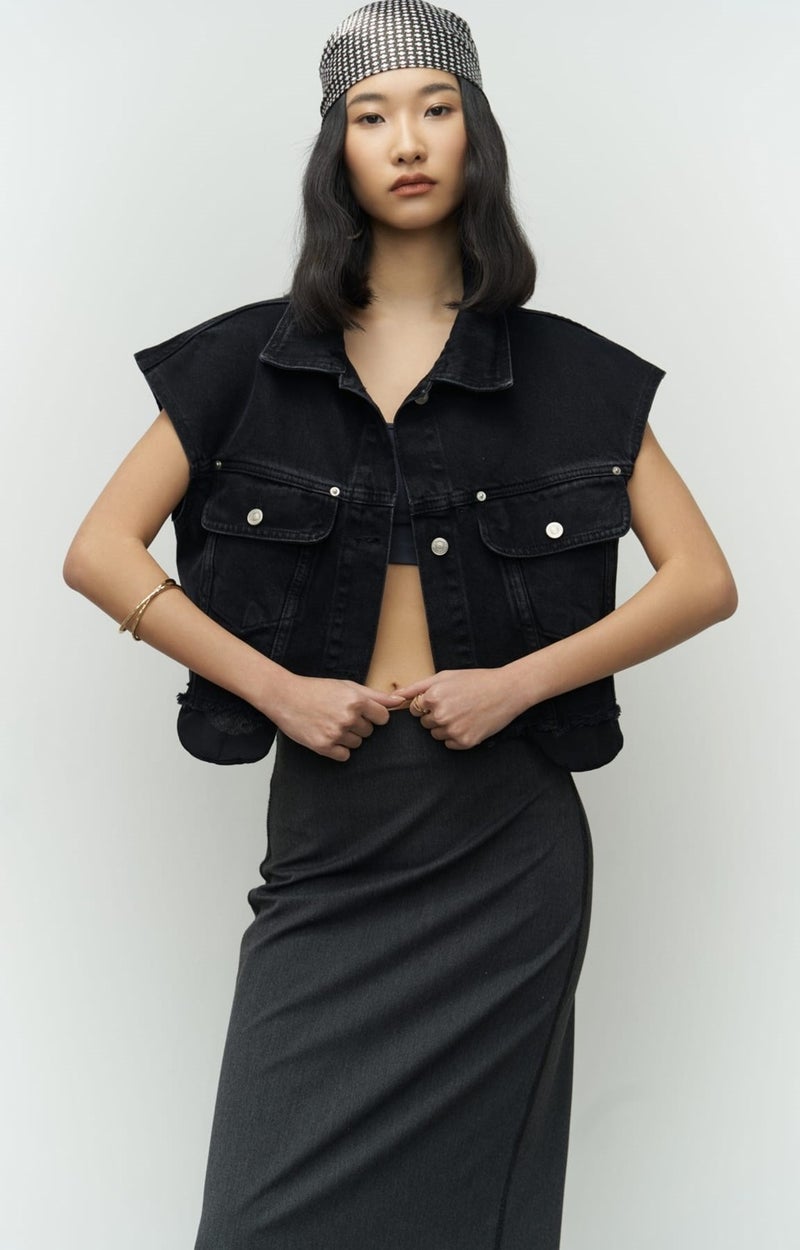 Mai Collection Matin Zero Sleeve Black Jean Vest  - Image 1