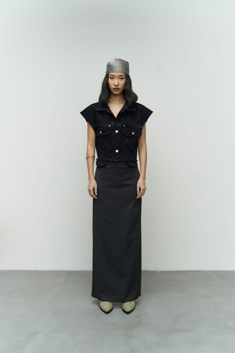 Mai Collection Matin Zero Sleeve Black Jean Vest  - Image 2