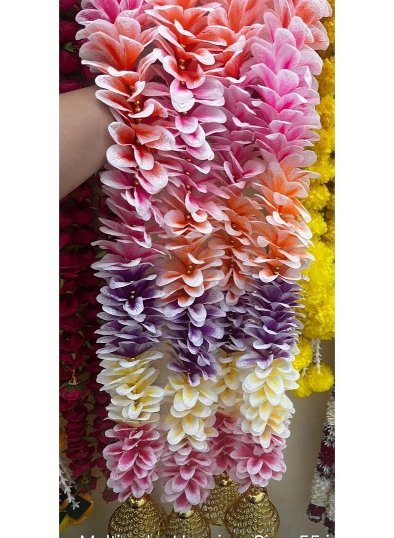 Diwali decor / Multicolor Artificial Flower Garland with Golden Bells – Decorative Floral Mala for Wedding, Pooja & Festive Décor