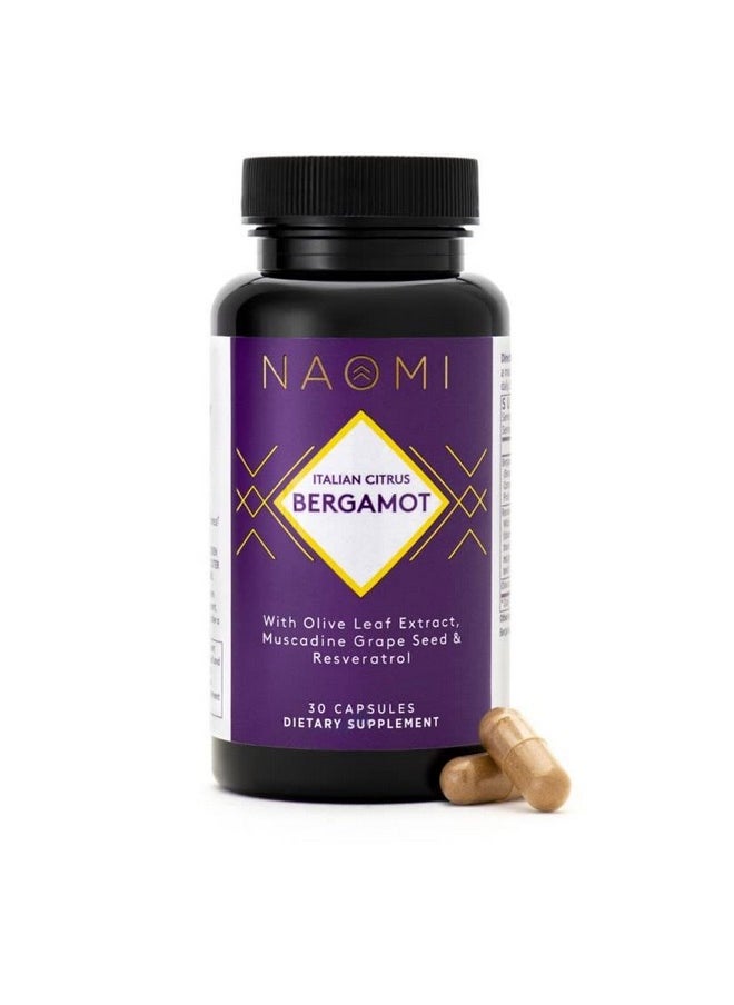Naomi Italian Citrus Bergamot With Resveratrol & Olive Leaf Extract Patented & Clinically Proven Bergamonte 500Mg Heart Health And Cardiovascular Support Triglycerides Polyphenols 30 Veggie Caps  - Image 1