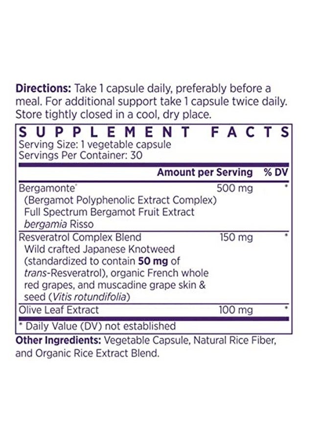 Naomi Italian Citrus Bergamot With Resveratrol & Olive Leaf Extract Patented & Clinically Proven Bergamonte 500Mg Heart Health And Cardiovascular Support Triglycerides Polyphenols 30 Veggie Caps  - Image 3