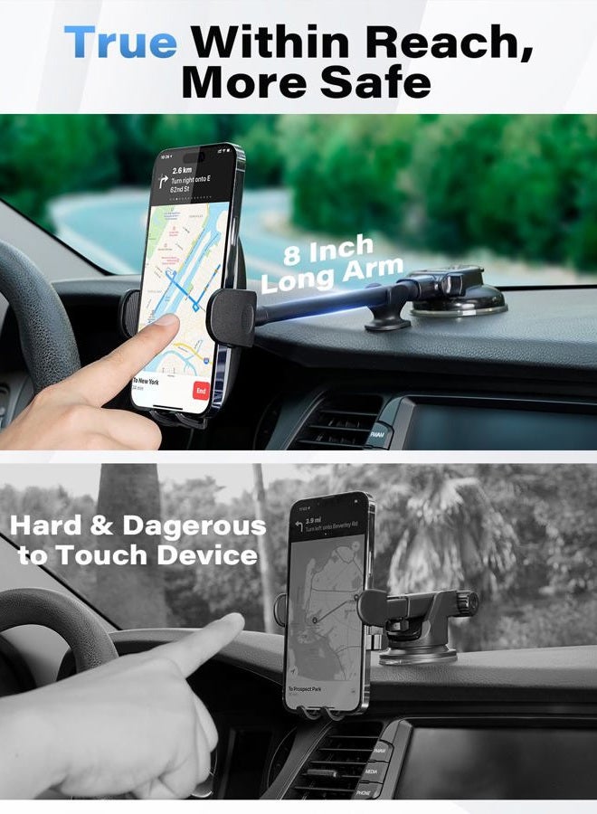 1Zero Gooseneck Car Phone Holder Mount 3-in-1, Long Arm Dashboard Windshield Air Vent Smartphoone Holders w/ Industrial-Strength Suction Cup, Anti-Shake Stabilizer Compatible All Cell Phones iPhone - Image 2