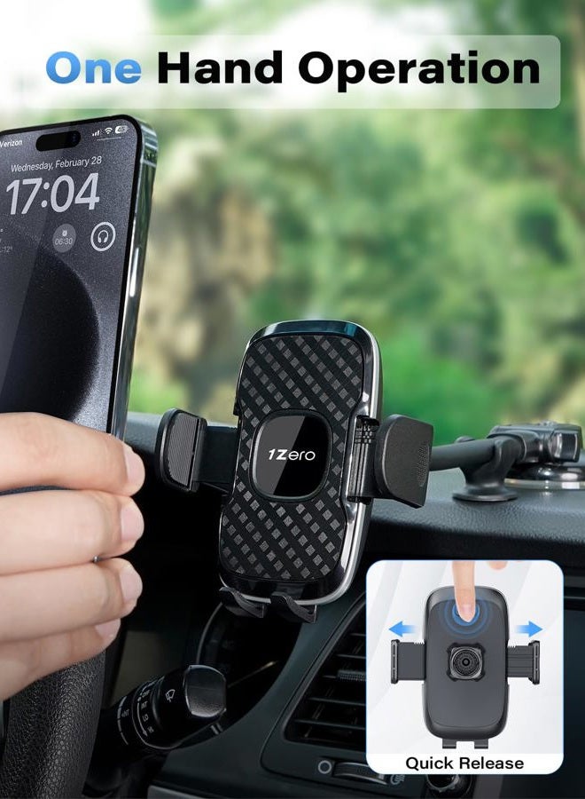 1Zero Gooseneck Car Phone Holder Mount 3-in-1, Long Arm Dashboard Windshield Air Vent Smartphoone Holders w/ Industrial-Strength Suction Cup, Anti-Shake Stabilizer Compatible All Cell Phones iPhone - Image 3