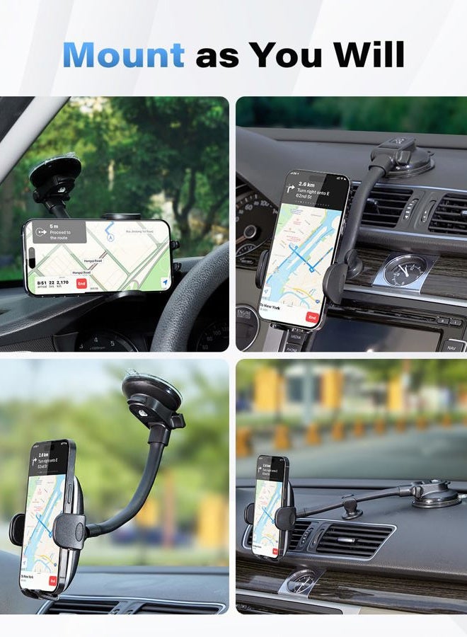 1Zero Gooseneck Car Phone Holder Mount 3-in-1, Long Arm Dashboard Windshield Air Vent Smartphoone Holders w/ Industrial-Strength Suction Cup, Anti-Shake Stabilizer Compatible All Cell Phones iPhone - Image 5