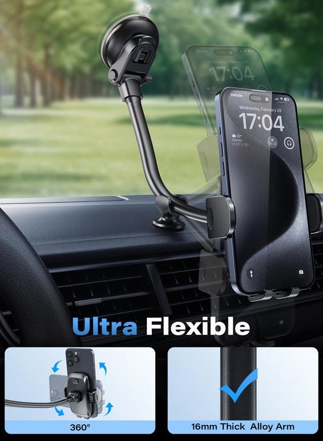 1Zero Gooseneck Car Phone Holder Mount 3-in-1, Long Arm Dashboard Windshield Air Vent Smartphoone Holders w/ Industrial-Strength Suction Cup, Anti-Shake Stabilizer Compatible All Cell Phones iPhone - Image 4
