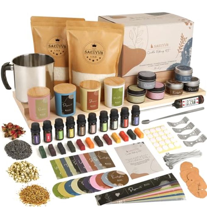 SAEUYVB Candle Making Kit DIY Starter Soy Candle Making Supplies/Kit Soy Wax, 10 Jars & Tins, 10 Pleasant Scents, Color Dyes & MorePerfect Candle Making Kit for Adults - Image 1