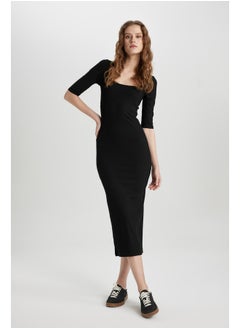 Woman Bodycon Square Neck Long Sleeve Knitted Dress