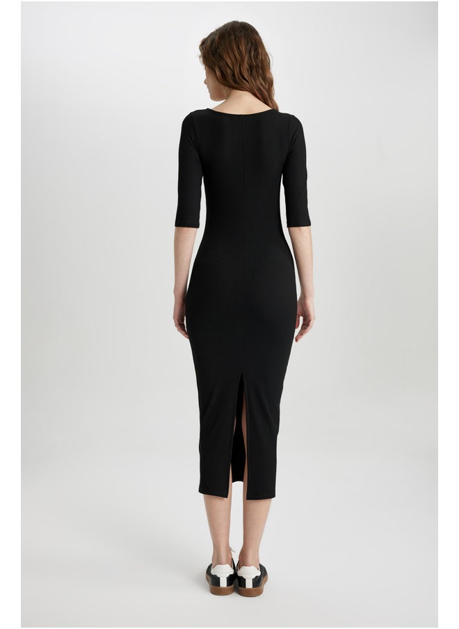 DeFacto - Woman Bodycon Square Neck Long Sleeve Knitted Dress - Image 1