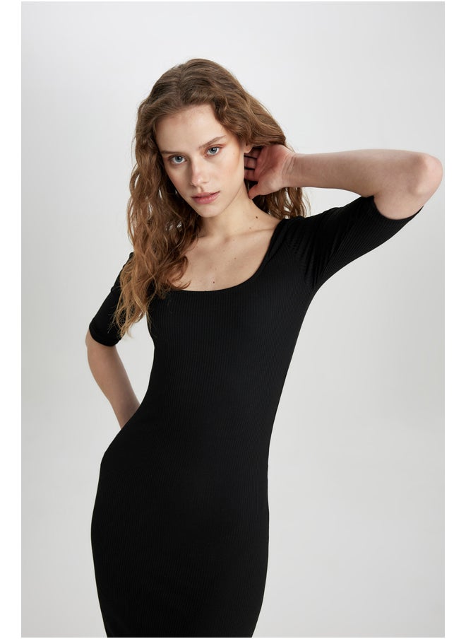 DeFacto - Woman Bodycon Square Neck Long Sleeve Knitted Dress - Image 1