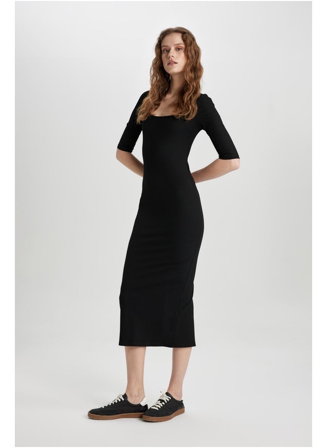 DeFacto - Woman Bodycon Square Neck Long Sleeve Knitted Dress - Image 1