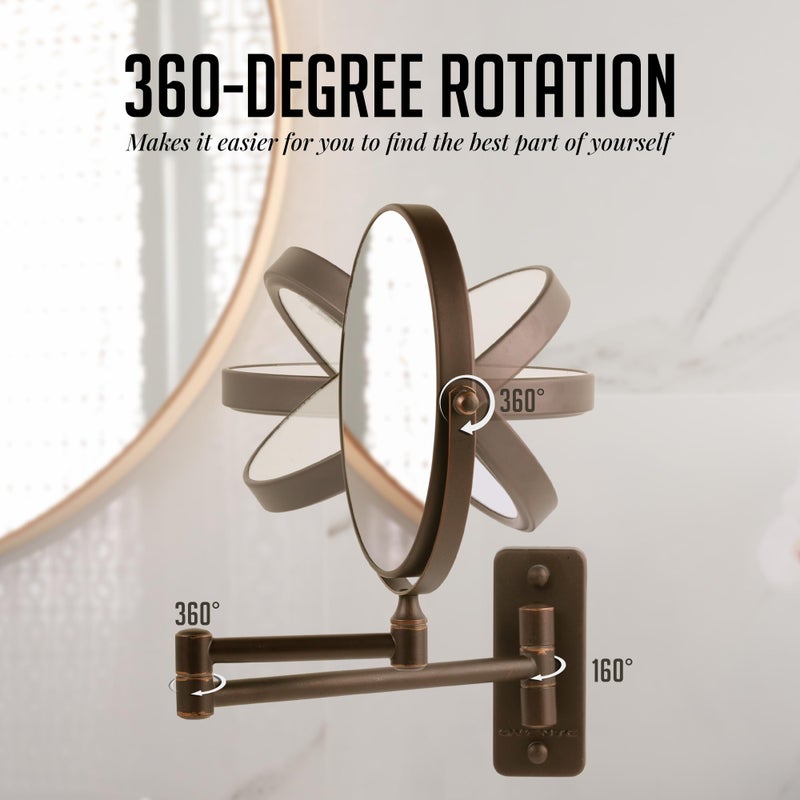 OVENTE 7" Wall Mounted Makeup Mirror with 1X/10X Magnification, Double Sided Magnifying Round Bathroom Vanity Mirror, 360Â° Swivel Design, Extendable and Folding Arm, Antique Bronze MNLFW70ABZ1X10X - Image 3