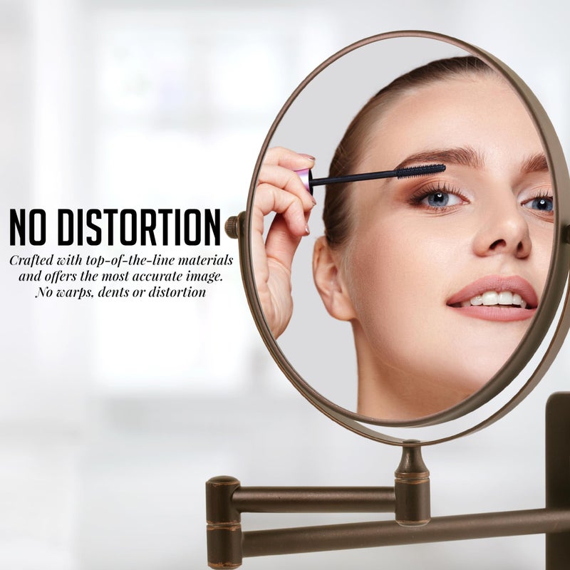 OVENTE 7" Wall Mounted Makeup Mirror with 1X/10X Magnification, Double Sided Magnifying Round Bathroom Vanity Mirror, 360Â° Swivel Design, Extendable and Folding Arm, Antique Bronze MNLFW70ABZ1X10X - Image 4
