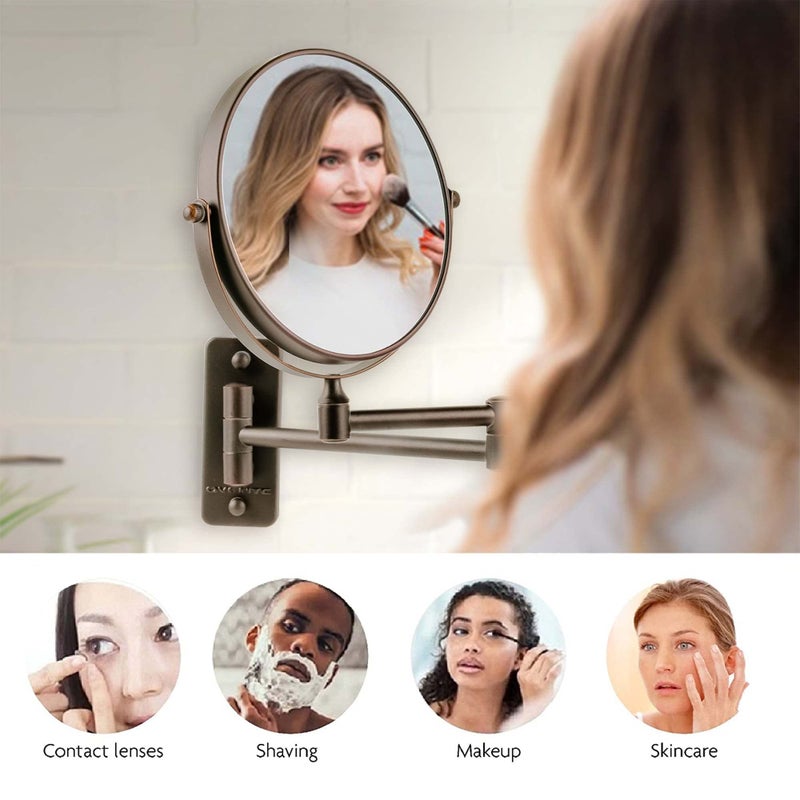 OVENTE 7" Wall Mounted Makeup Mirror with 1X/10X Magnification, Double Sided Magnifying Round Bathroom Vanity Mirror, 360Â° Swivel Design, Extendable and Folding Arm, Antique Bronze MNLFW70ABZ1X10X - Image 5