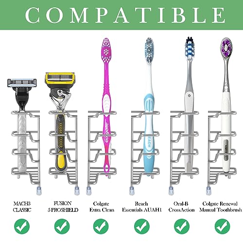 Linkidea Wall Mount Toothbrush Holder for Shower, Stainless Steel Toothpaste Stand, Self Adhesive/Countertop 3 Slots Organizer Compatible with Colgate Extra Clean, Oral-B CrossAction - Image 2