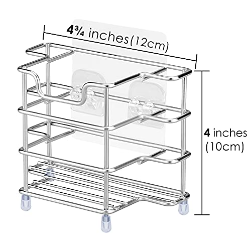 Linkidea Wall Mount Toothbrush Holder for Shower, Stainless Steel Toothpaste Stand, Self Adhesive/Countertop 3 Slots Organizer Compatible with Colgate Extra Clean, Oral-B CrossAction - Image 3