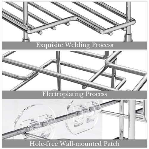 Linkidea Wall Mount Toothbrush Holder for Shower, Stainless Steel Toothpaste Stand, Self Adhesive/Countertop 3 Slots Organizer Compatible with Colgate Extra Clean, Oral-B CrossAction - Image 5