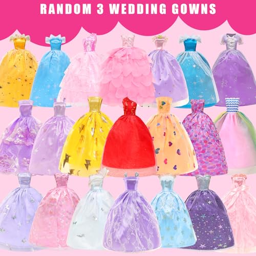 ENOCHT 57 PCS Doll Clothes and Accessories 3 Wedding Gowns 3 Tops 3 Pants 3 Fashion Dresses 1 Evening Dresses 2 Swimsuits Bikini 6 Braces Skirt 10 Hangers 15 Shoes and 14 Accessories Toys for 11.5 inch Doll - Image 2