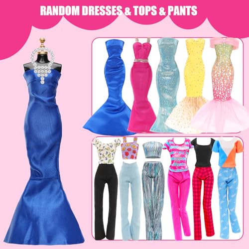 ENOCHT 57 PCS Doll Clothes and Accessories 3 Wedding Gowns 3 Tops 3 Pants 3 Fashion Dresses 1 Evening Dresses 2 Swimsuits Bikini 6 Braces Skirt 10 Hangers 15 Shoes and 14 Accessories Toys for 11.5 inch Doll - Image 4