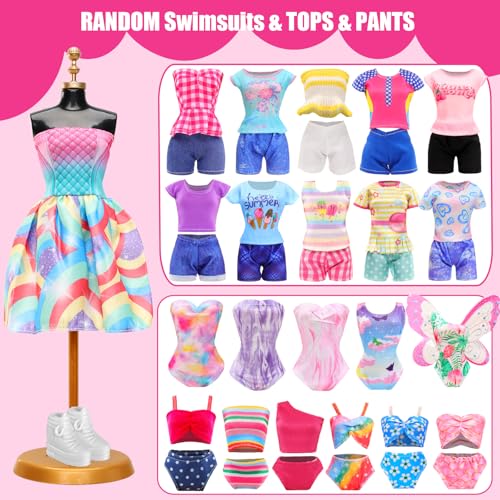 ENOCHT 57 PCS Doll Clothes and Accessories 3 Wedding Gowns 3 Tops 3 Pants 3 Fashion Dresses 1 Evening Dresses 2 Swimsuits Bikini 6 Braces Skirt 10 Hangers 15 Shoes and 14 Accessories Toys for 11.5 inch Doll - Image 5
