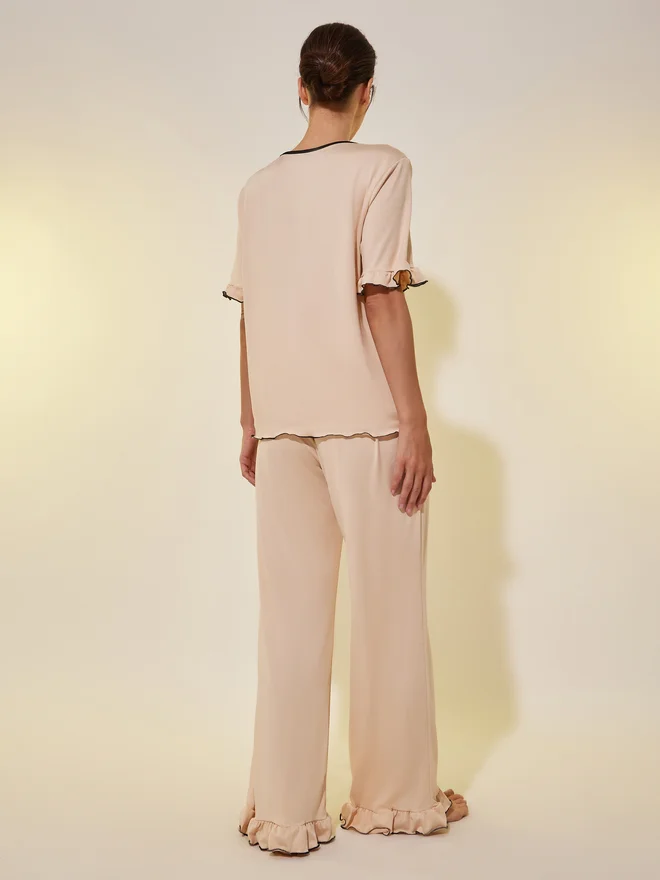 Take Two Take Two Solid V Neck Ruffled Top and Joggers Set