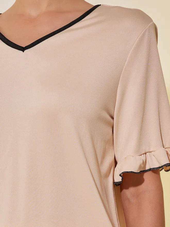 Take Two Take Two Solid V Neck Ruffled Top and Joggers Set