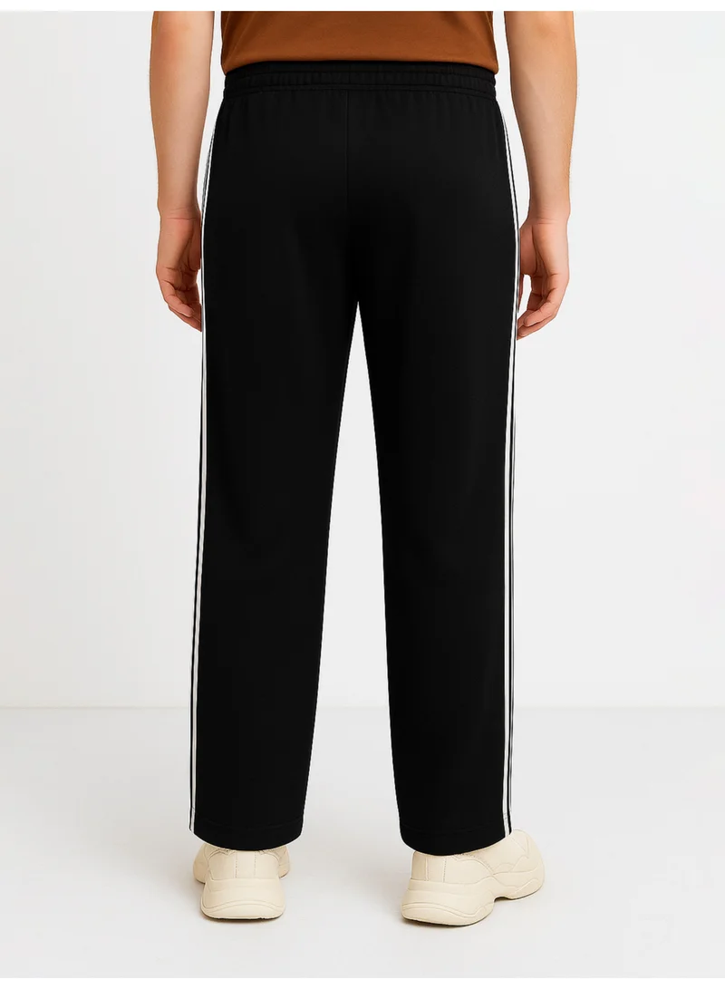 Maniac Maniac Mens Curved Stripe Black and White Cotton Baggy Fit Trackpant