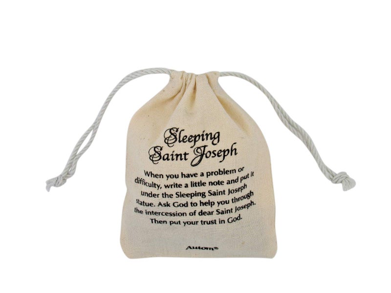 Autom Sleeping Saint Joseph Statue with Canvas Bag and Printed Prayer, Silver Tone, 3.5 Inches - Image 2