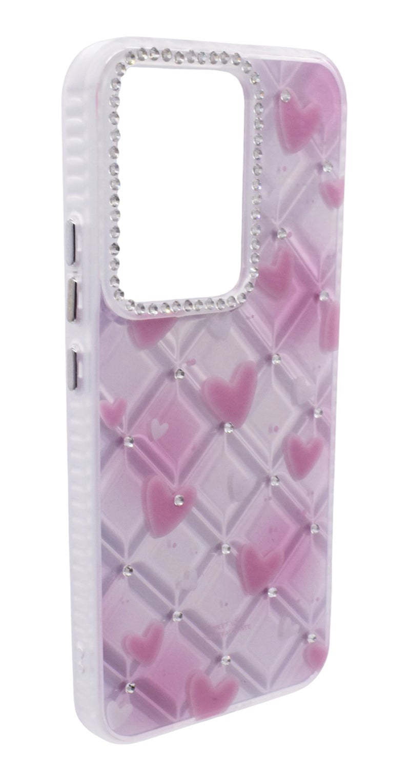 CFS TPU Heart Printed Back Cover Case with Rhinestone Camera Border For OPPO Reno 13 - Pink Transparent - Image 3