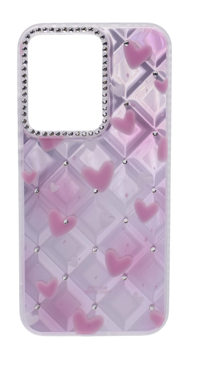 CFS TPU Heart Printed Back Cover Case with Rhinestone Camera Border For OPPO Reno 13 - Pink Transparent - Image 1