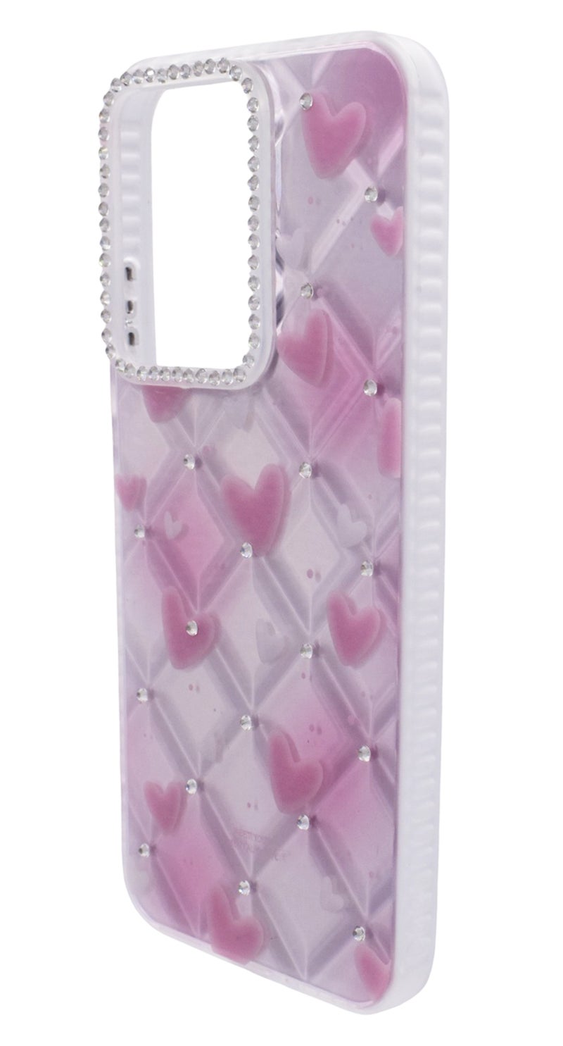 CFS TPU Heart Printed Back Cover Case with Rhinestone Camera Border For OPPO Reno 13 - Pink Transparent - Image 2