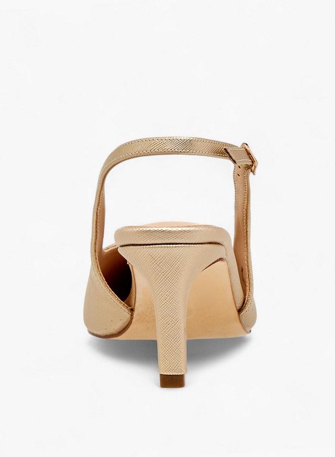 Flora Bella By Shoexpress Women's Textured Pointed-Toe Slingback Shoes with Flared Heels - Image 5