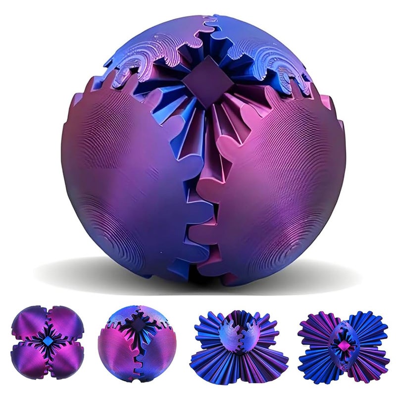 SANSGOUP Gear Sphere 3D Printed Gearsphere The Steampunk Whirling Wonder Fidget Gear Ball Gearsphere Cube Fidget Toy for Office and Home Stress Relief Cool Stuff Toys Gift for 3 Kids Adult Purple - Image 3