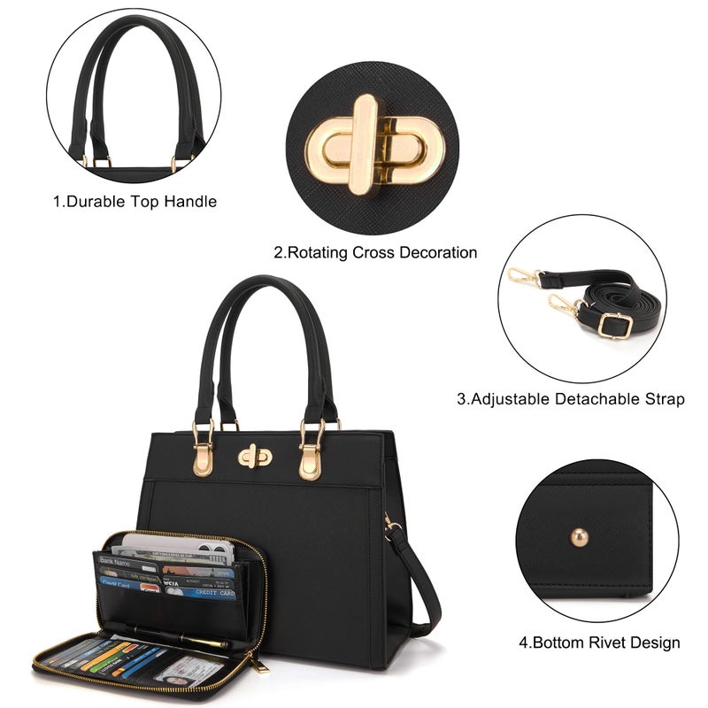 Soperwillton Purse Set Women Tote Handbag Shoulder Bag Top Handle Satchel Work Bag Crossbody Matching Wallet 2pcs - Image 4