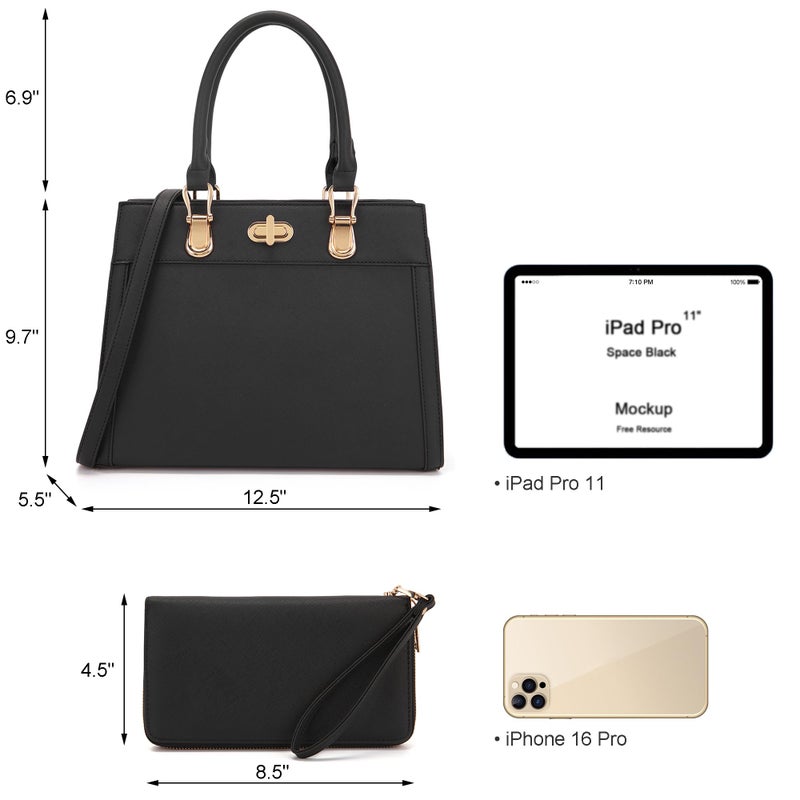 Soperwillton Purse Set Women Tote Handbag Shoulder Bag Top Handle Satchel Work Bag Crossbody Matching Wallet 2pcs - Image 5