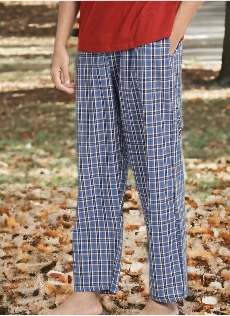 victor and jane Men's Cotton Pyjama Sets with Round Neck T-shirt in Red and Woven long pants  - Image 5