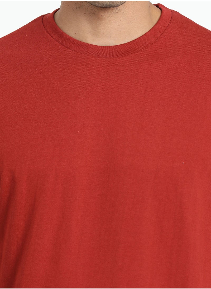 victor and jane Men's Cotton Pyjama Sets with Round Neck T-shirt in Red and Woven long pants  - Image 4