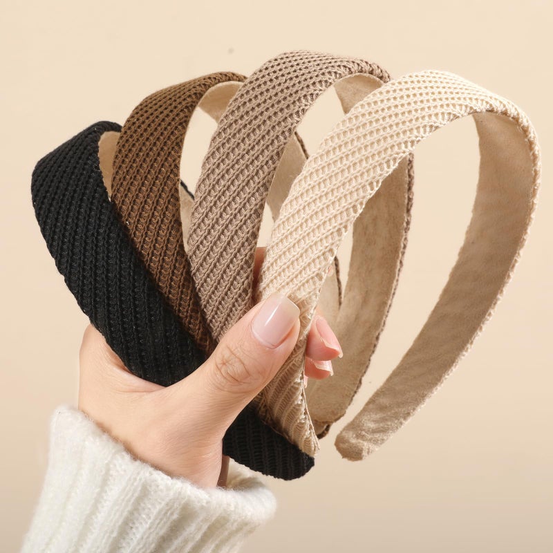 Auseibeely 4 Pcs Headbands for Women Girls Chunky Non Slip Headband 1 Inch Knitted Wide HeadBands for Women's Hair Trendy Fall Winter Solid Colors Soft Elastic Fabric Head Bands Accessories - Image 1
