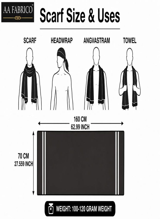 AA FABRICO Black Cotton Gamcha for Men | Soft Absorbent Angochha Towel | Multipurpose Head Wrap Neck Towel Bath & Work Cloth | Traditional Cotton Gamchha 160x70cm|120G|Pack of 1 - Image 4
