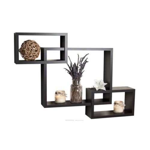 GRAZIA Wall Shelf Rack Set of 3 Intersecting Wall Shelves - Brown - Image 1