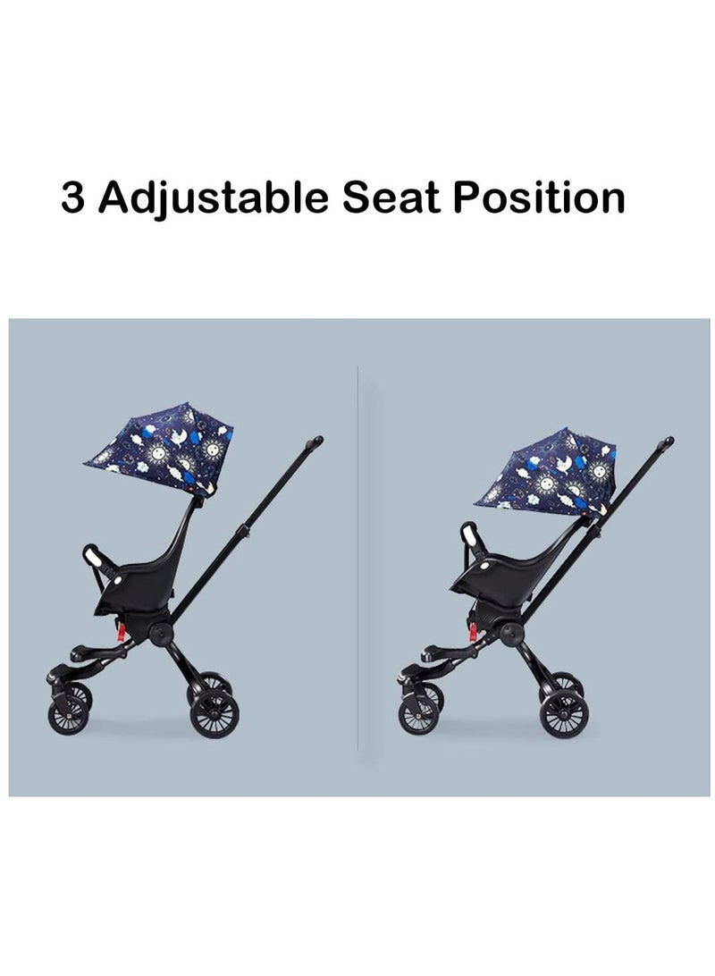 GT-Wheel Baby Walking Gadget Lightweight Foldable Baby Walking Car Two-Way Stroller Reclining Children Baby Stroller (V13 Space blue) - Image 2