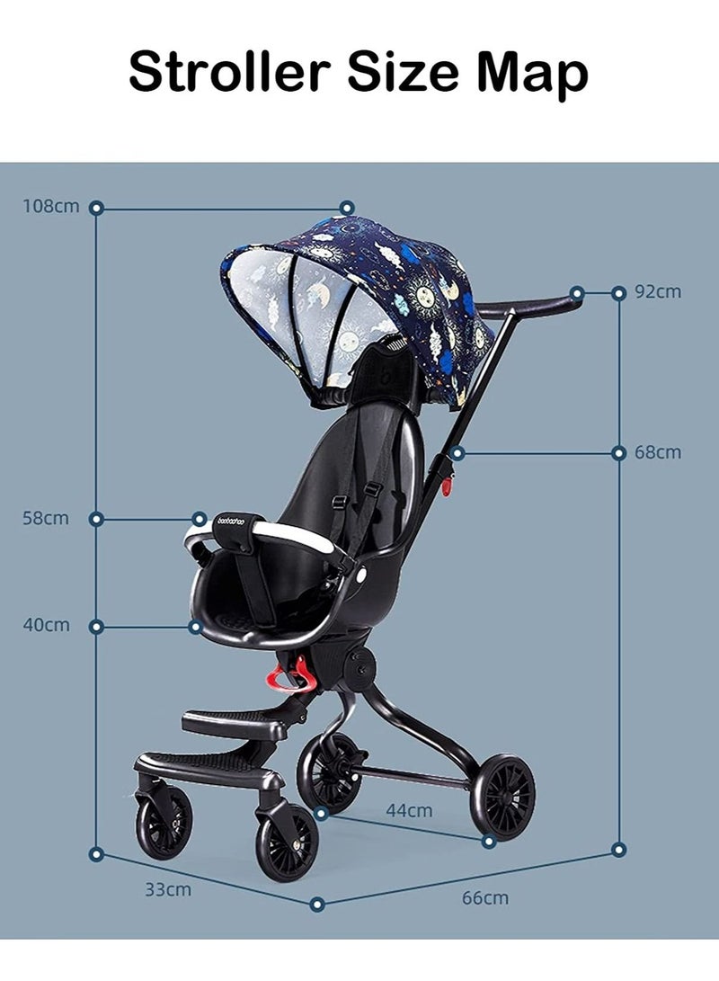 GT-Wheel Baby Walking Gadget Lightweight Foldable Baby Walking Car Two-Way Stroller Reclining Children Baby Stroller (V13 Space blue) - Image 3
