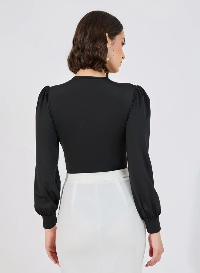 Styli Gathered Waist V Neck Bodysuit