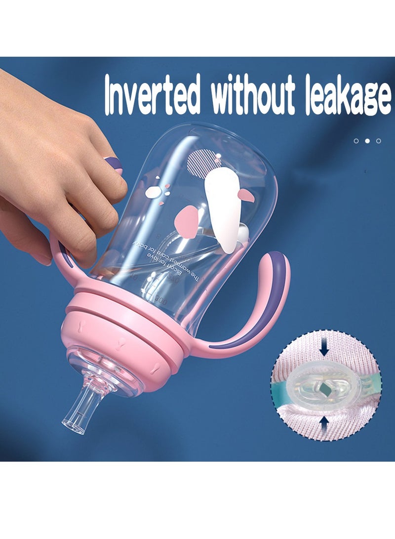 KASTWAVE كوب شرب للأطفال أكثر من 6 أشهر، كوب شرب مقاوم للتسرب، قشة زجاجة ماء للأطفال مع فوهة سيليكون ناعمة للأطفال، خالٍ من BPA، 240 مل، زجاجة شرب بلاستيكية مقاومة للتسرب مع مقبض - Image 3