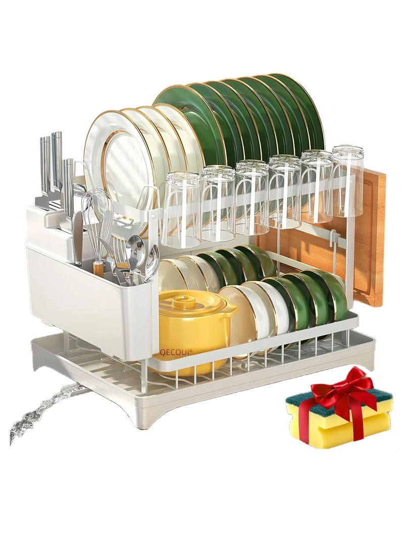 Bukela 2-Tier Dish Drying Rack with Drainboard, Sink & Countertop Metal Dish Rack Organizer, Dish Drainers for Kitchen Counter, White Dish Racks - Image 1