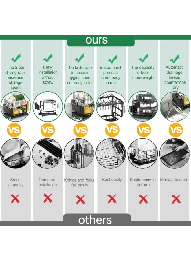 Bukela 2-Tier Dish Drying Rack with Drainboard, Sink & Countertop Metal Dish Rack Organizer, Dish Drainers for Kitchen Counter, White Dish Racks - Image 2