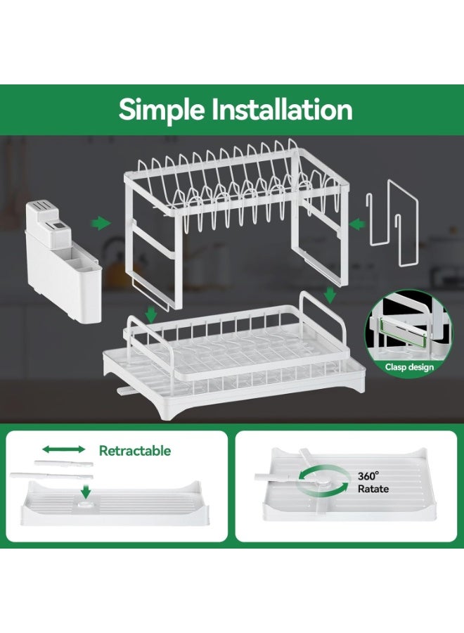 Bukela 2-Tier Dish Drying Rack with Drainboard, Sink & Countertop Metal Dish Rack Organizer, Dish Drainers for Kitchen Counter, White Dish Racks - Image 3
