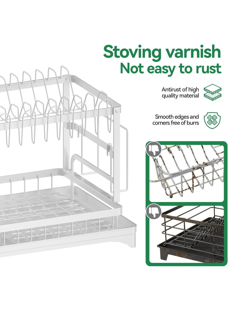 Bukela 2-Tier Dish Drying Rack with Drainboard, Sink & Countertop Metal Dish Rack Organizer, Dish Drainers for Kitchen Counter, White Dish Racks - Image 4