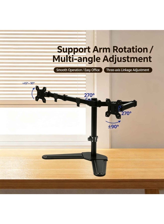 Freestanding Dual Monitor Stand,Desk Mount,for 2 Screens up to 32 inch, Heavy Duty Monitor Mount Holds Max 22 lbs Per Arm,Height Adjustable Gaming Monitor Stand for Desk, VESA 75x75/ 100x100mm, Black - Image 5